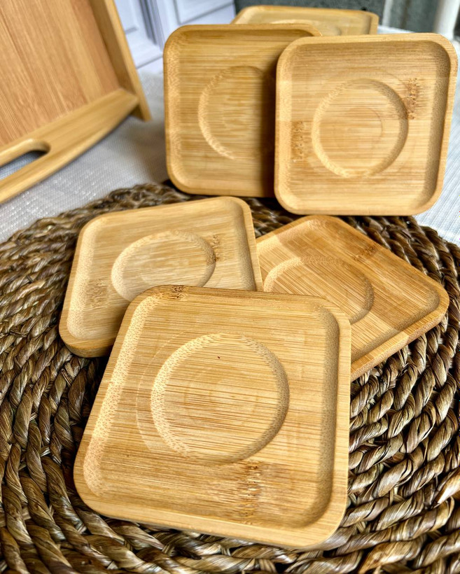 نعلبکی و زیر لیوانی بامبو مربع