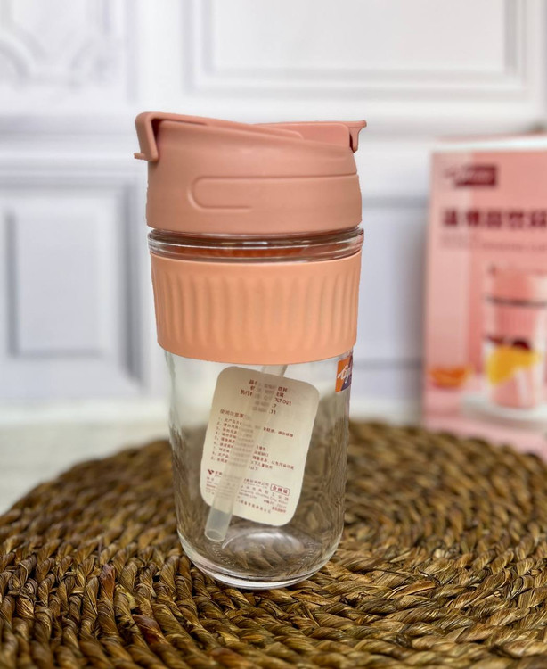 خرید تراول ماگ شیشه ای ۵۰۰ سی سی دور سیلیکونی دو حالته