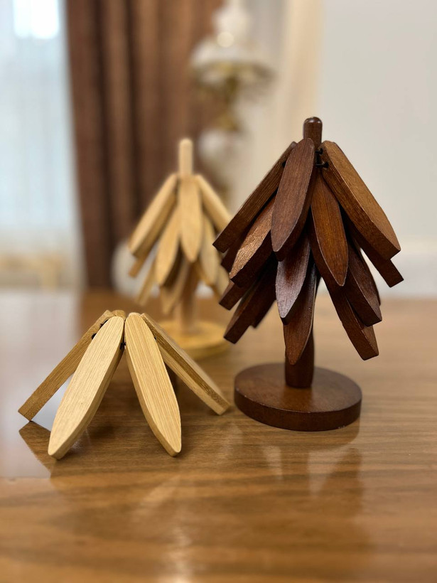 زیر قابلمه و زیر لیوان بامبو استند دار