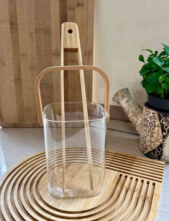 یخدان پیرکس مربع ساده دسته بامبو