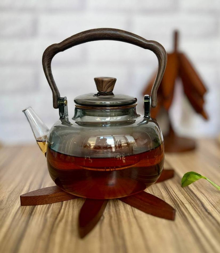 قوری پیرکس دودی شعله مستقیم دسته چوب گردو