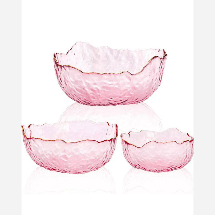 خرید کاسه دفرمه سه تایی لب طلا Glassware