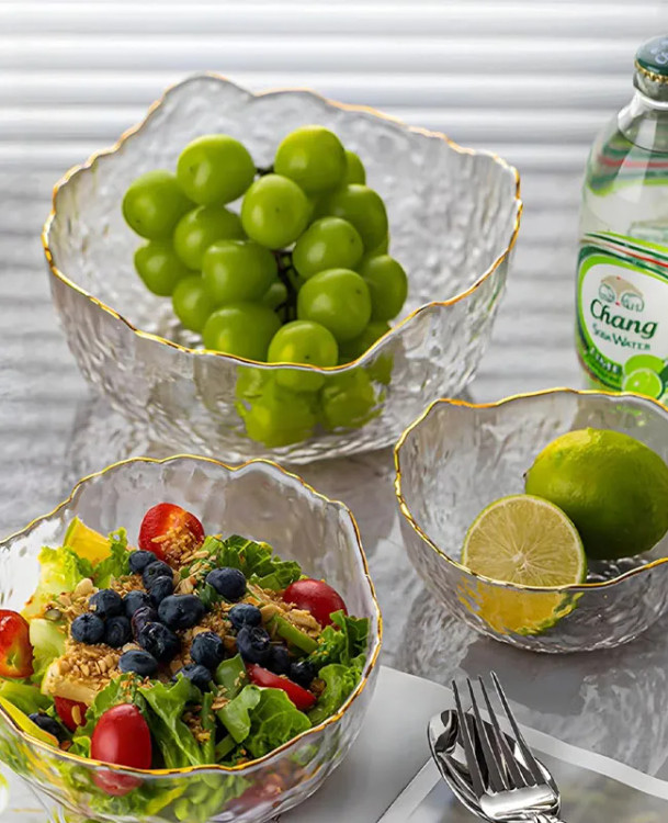 خرید کاسه دفرمه سه تایی لب طلا Glassware