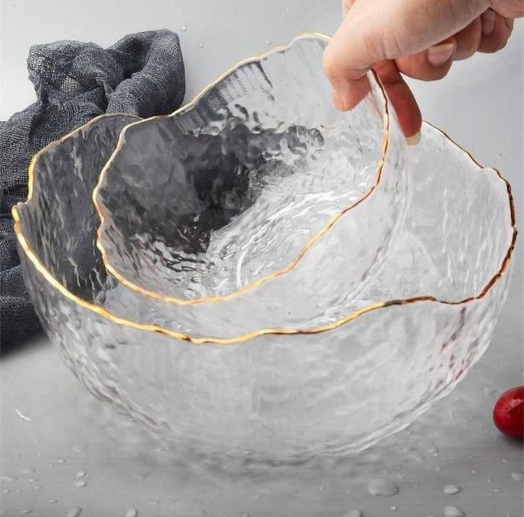 خرید کاسه دفرمه سه تایی یخی لب طلا Glassware