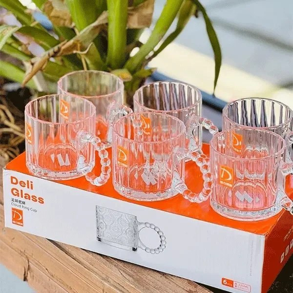 لیوان دسته مرواریدی برند دلی گلس بسته ۶ تایی