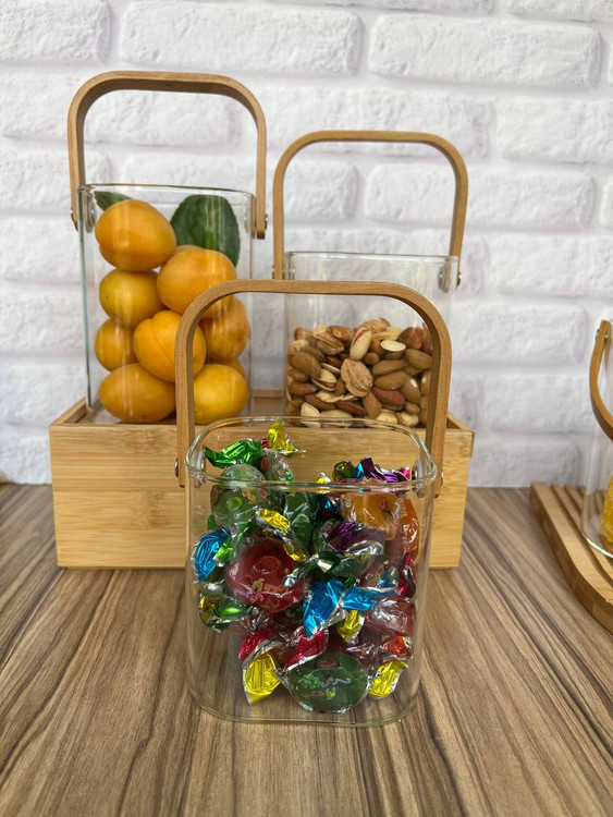 سطل یخ پیرکس و شیشه ای دسته بامبو