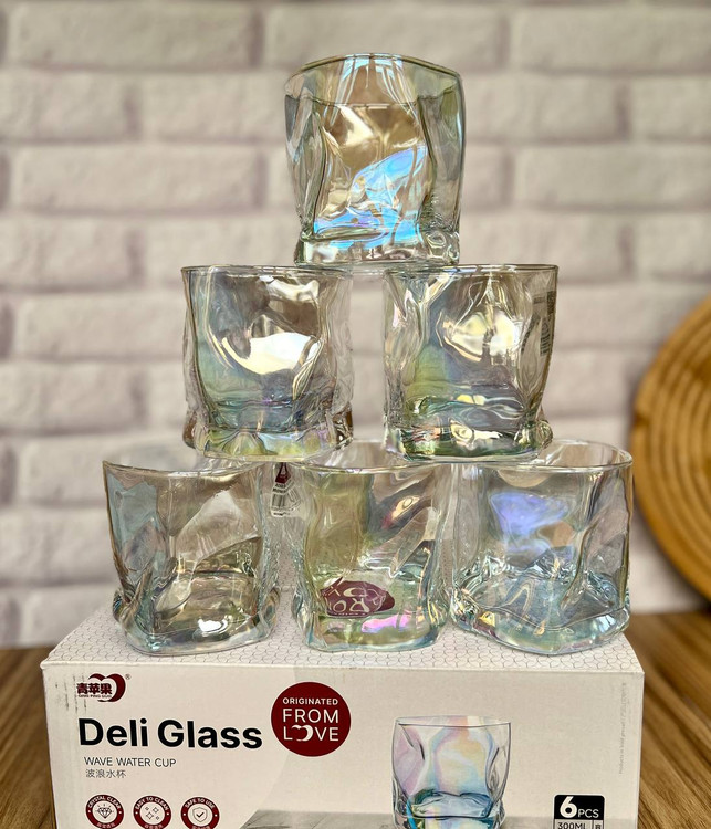 لیوان دفرمه یا مچاله برند دلی گلس دست ۶ عددی