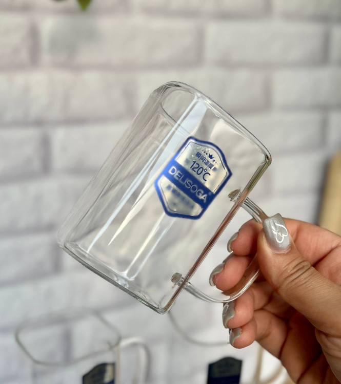خرید ماگ و لیوان پیرکس مربع از برند دلی گلس deli glass