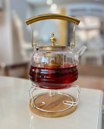 قوری پیرکس دسته طلایی