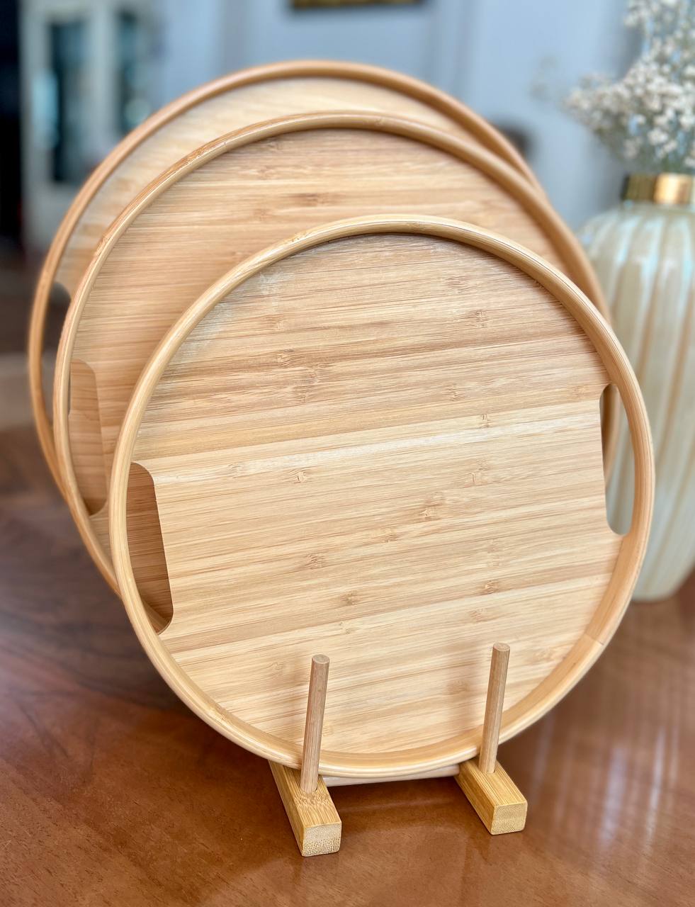 سینی گرد دسته دار بامبو