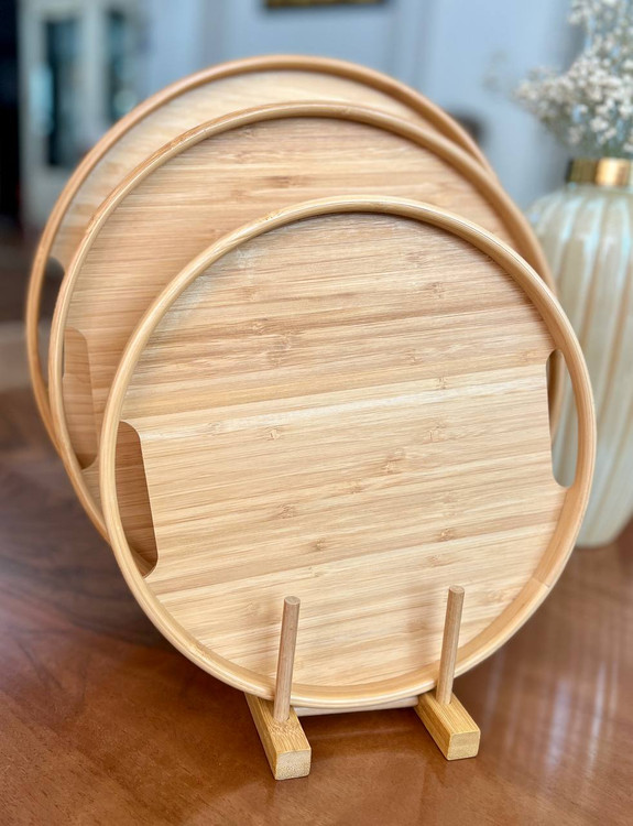 سینی گرد دسته دار بامبو