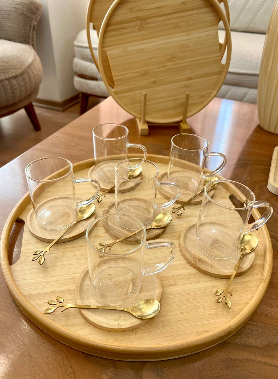 خرید سینی گرد دسته دار بامبو