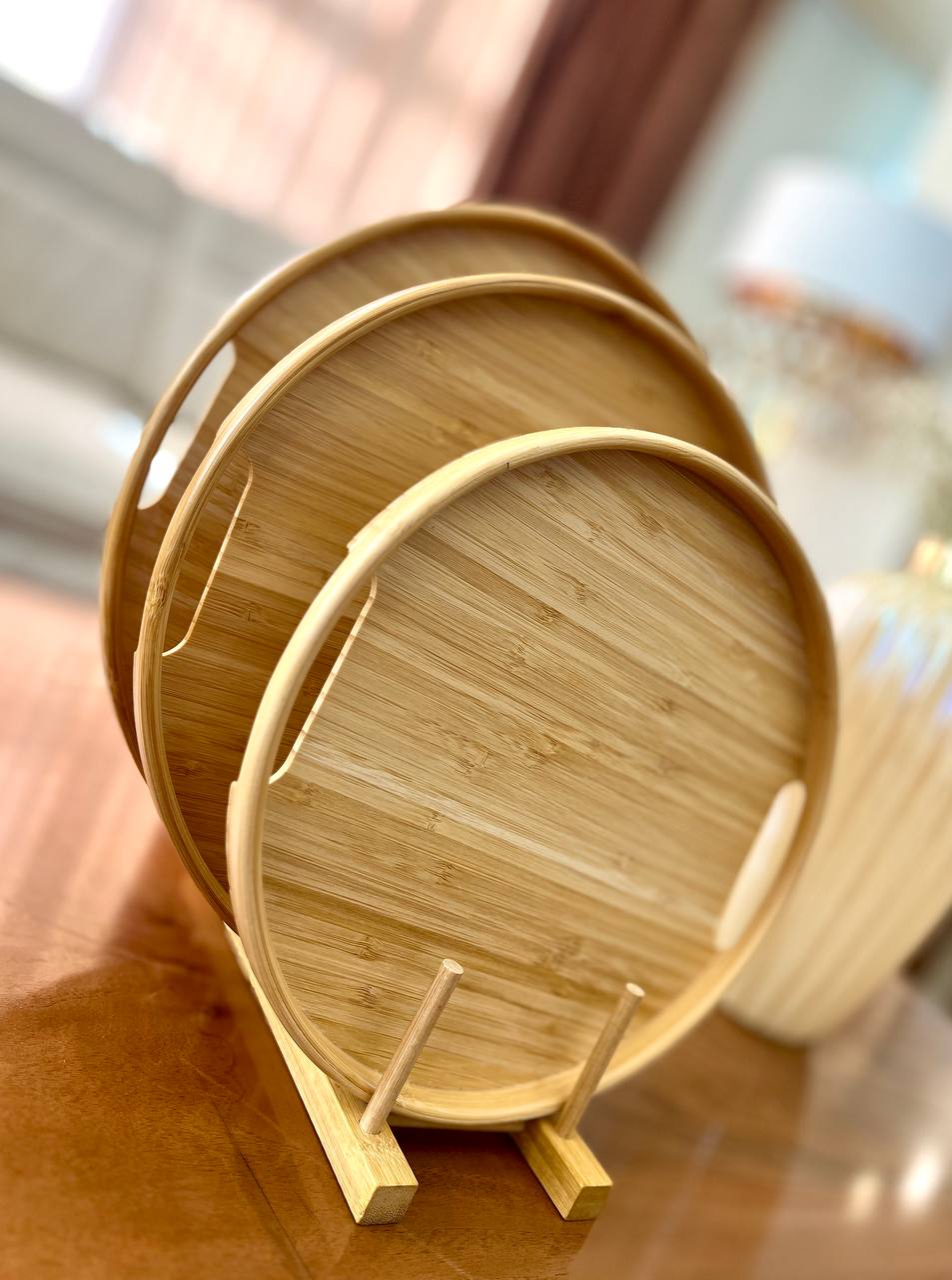 سینی گرد دسته دار بامبو