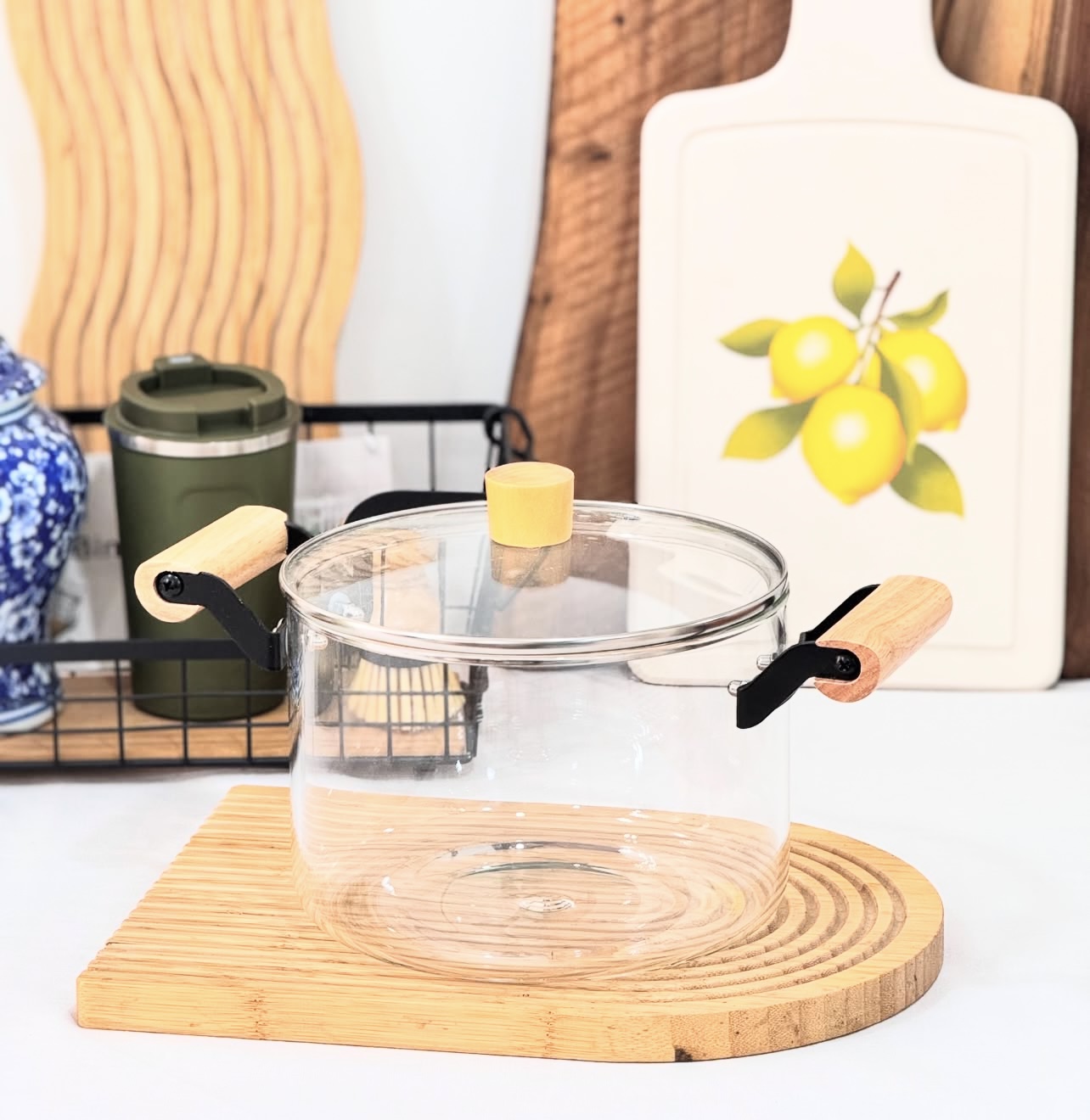 قابلمه پیرکس دسته بامبو