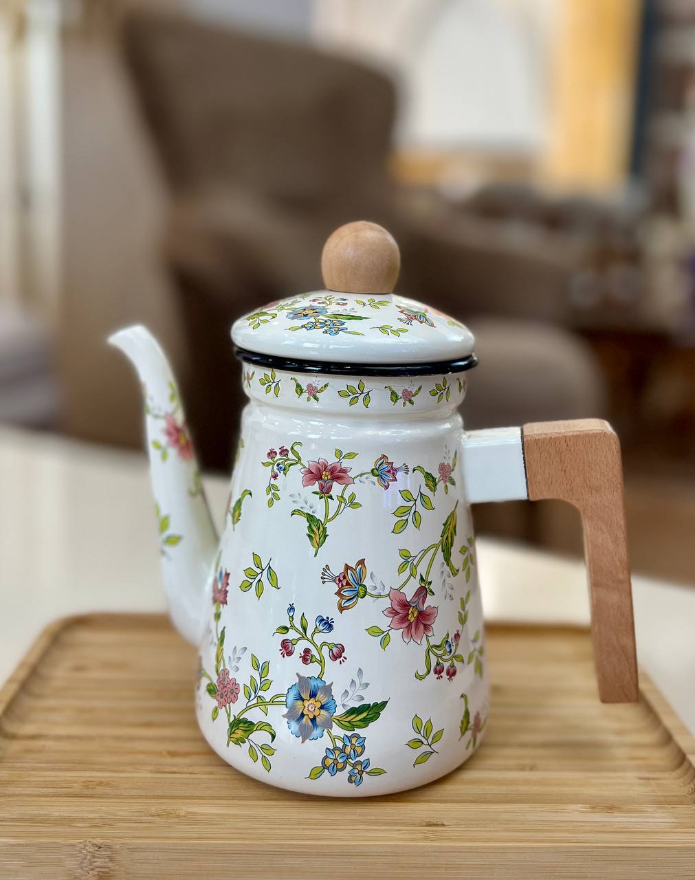 قوری یا کتری لعابی دسته بامبو