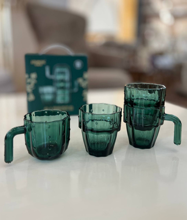 ست ماگ شیشه ای ۴ عددی طرح کاکتوس