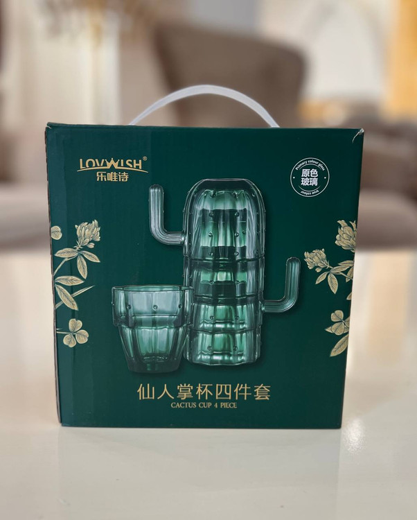 ست لیوان ۴ عددی طرح کاکتوس