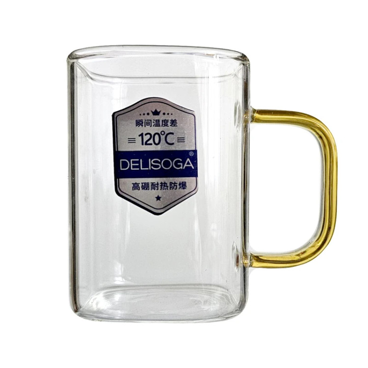 ماگ و لیوان مربع پیرکس دسته رنگی برند دلی گلس deli glass