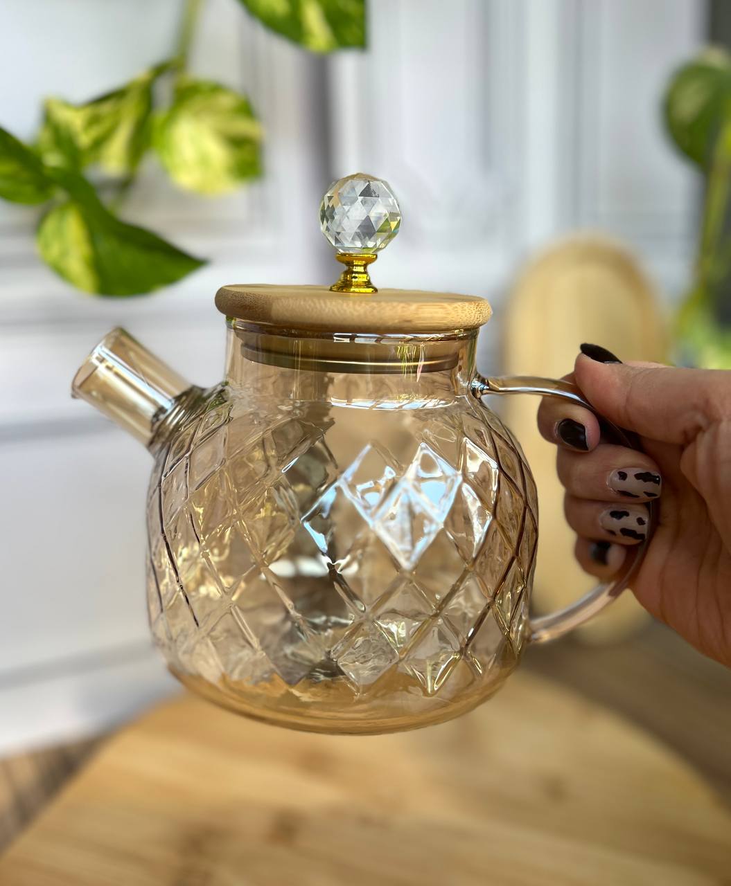 خرید قوری شامپاینی در بامبو و الماسی برند دلی گلس deli glass