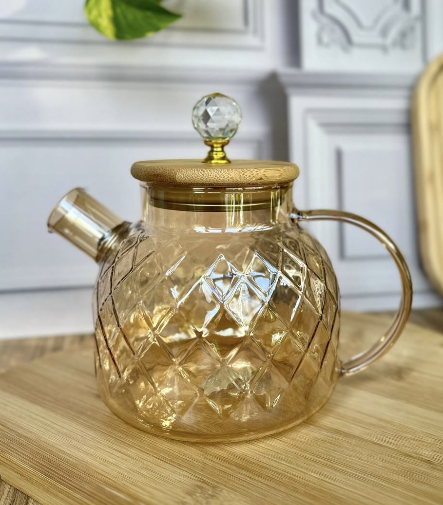 قوری شامپاینی در بامبو و الماسی برند دلی گلس deli glass