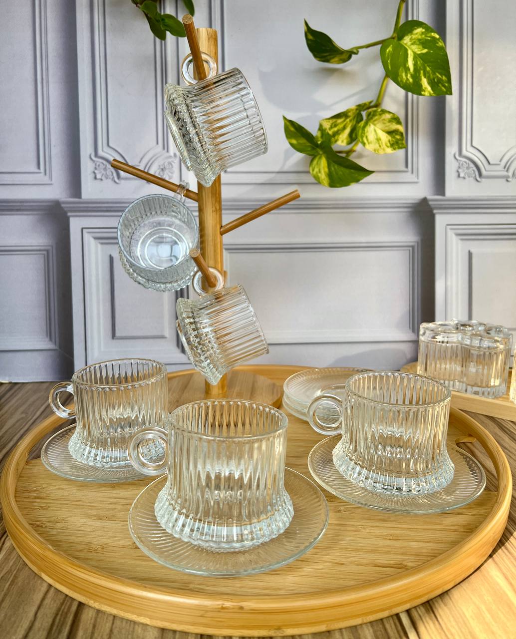 ست فنجان نعلبکی مدل خطی دلی گلس