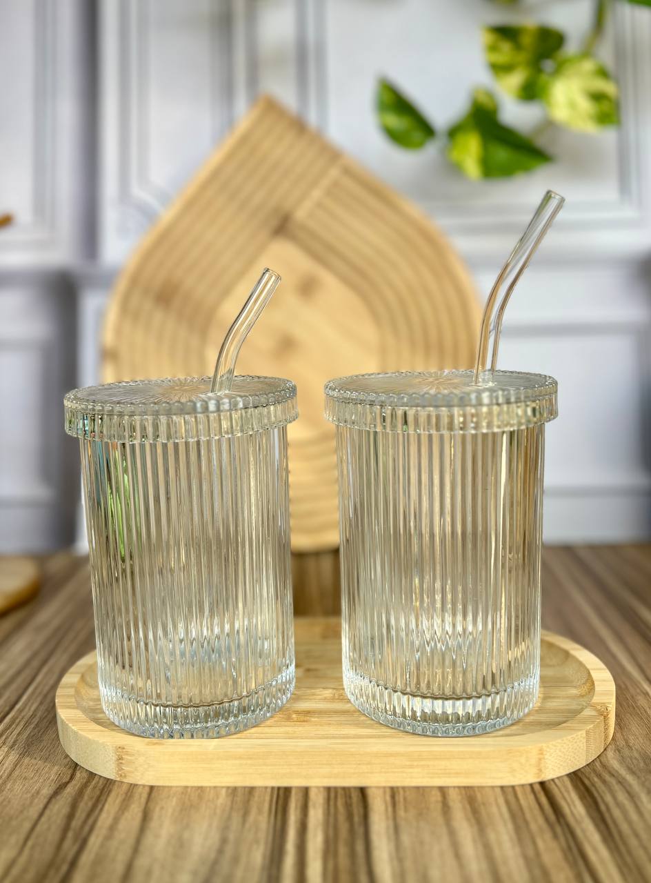 لیوان پیرکس شیار دار و درب دار