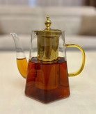 خرید قوری پیرکس دسته رنگی شعله مستقیم چند ضلعی در طلایی