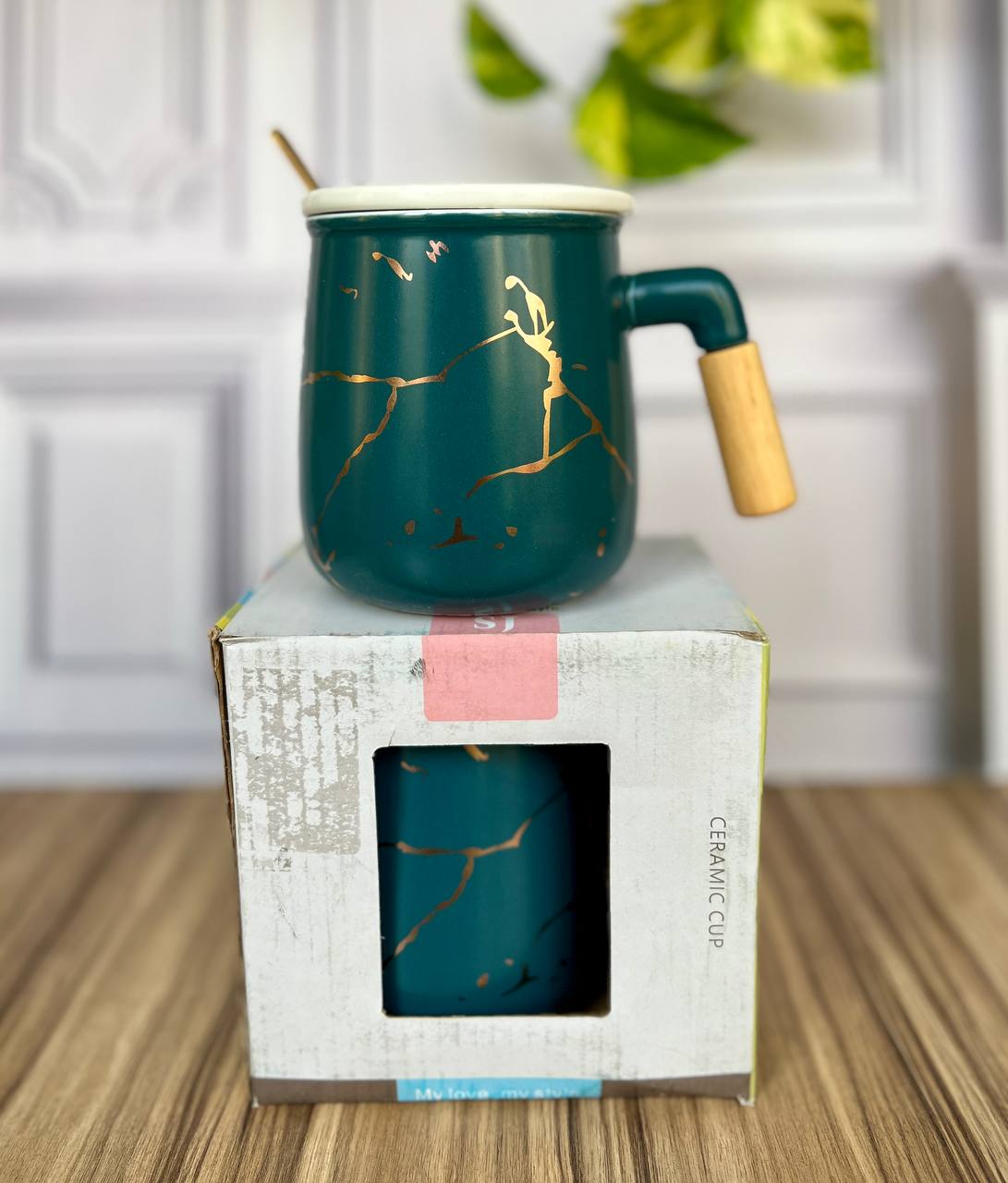 ماگ سرامیکی درب دار و  قاشق دار