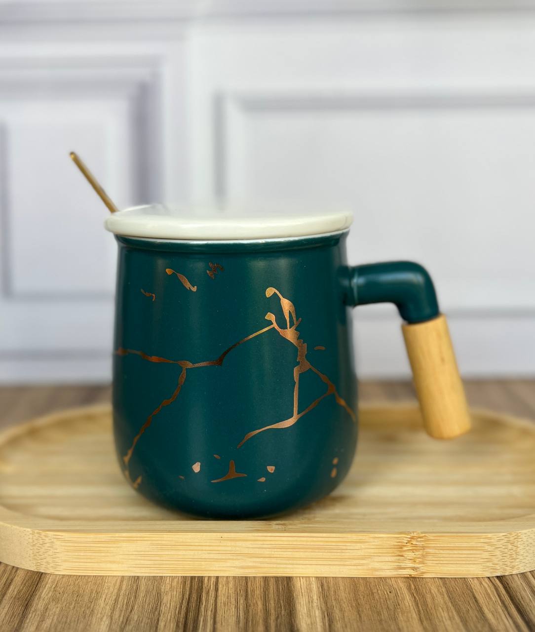 ماگ سرامیکی دسته بامبو قاشق دار