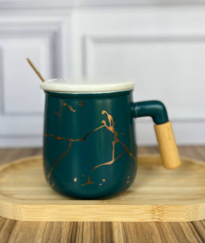 ماگ سرامیکی دسته بامبو قاشق دار