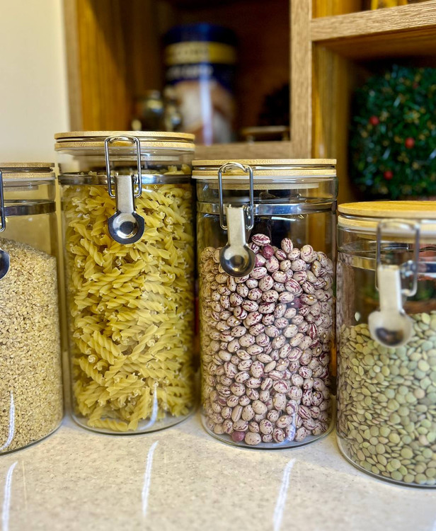 بانکه حبوبات پیرکس در بامبو قفل دار و واشر دار