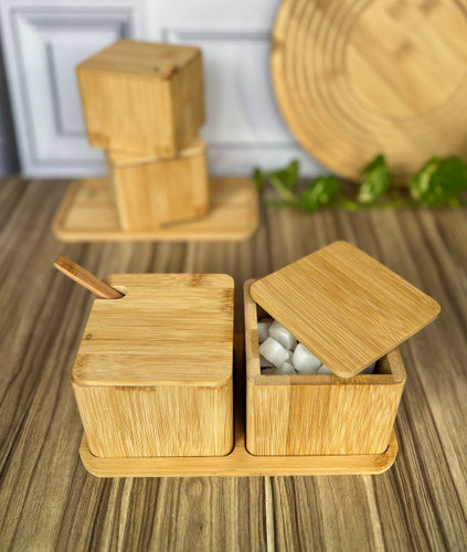 قندان و شکردان بامبو مربع با زیره