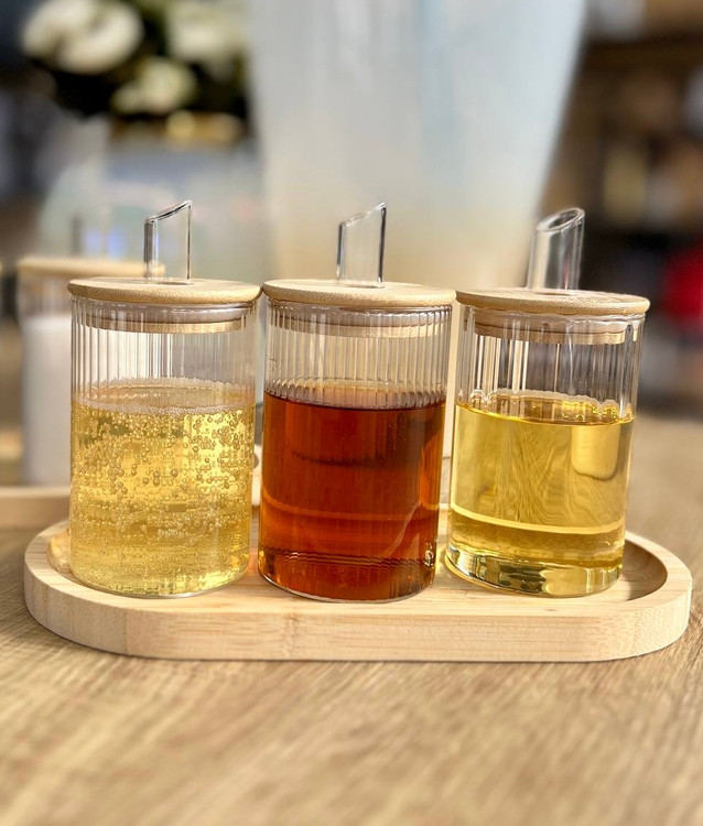 خرید جا شکری و شکر ریز پیرکس نی دار درب بامبو