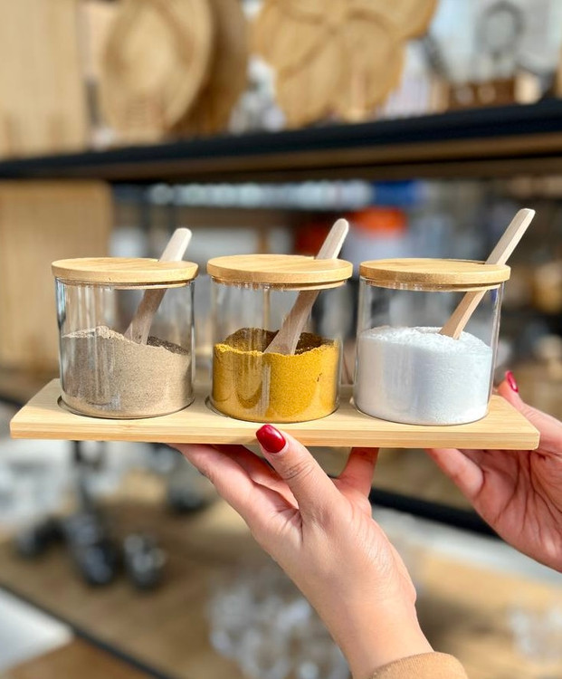 جا ادویه پیرکس سه تایی قاشق دار با زیره بامبو