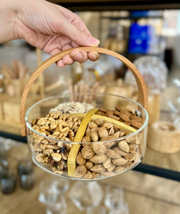 ظرف اوردو خوری پیرکس ۴ خانه دسته بامبو