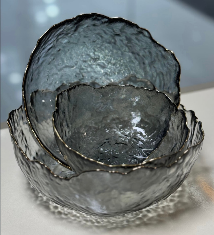 کاسه دفرمه سه تایی لب طلا Glassware