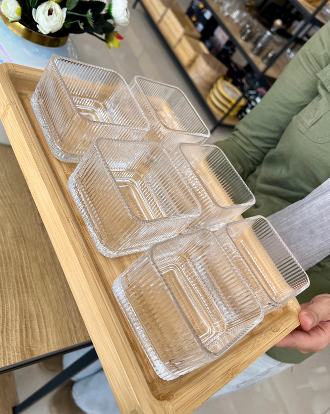 پیاله و دسرخوری مربع شیاردار دلی گلس deli glass
