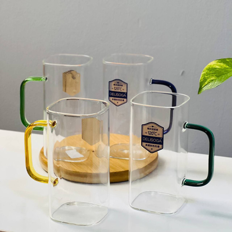 لیوان یا ماگ مربع دسته رنگی برند دلی گلس deli glass