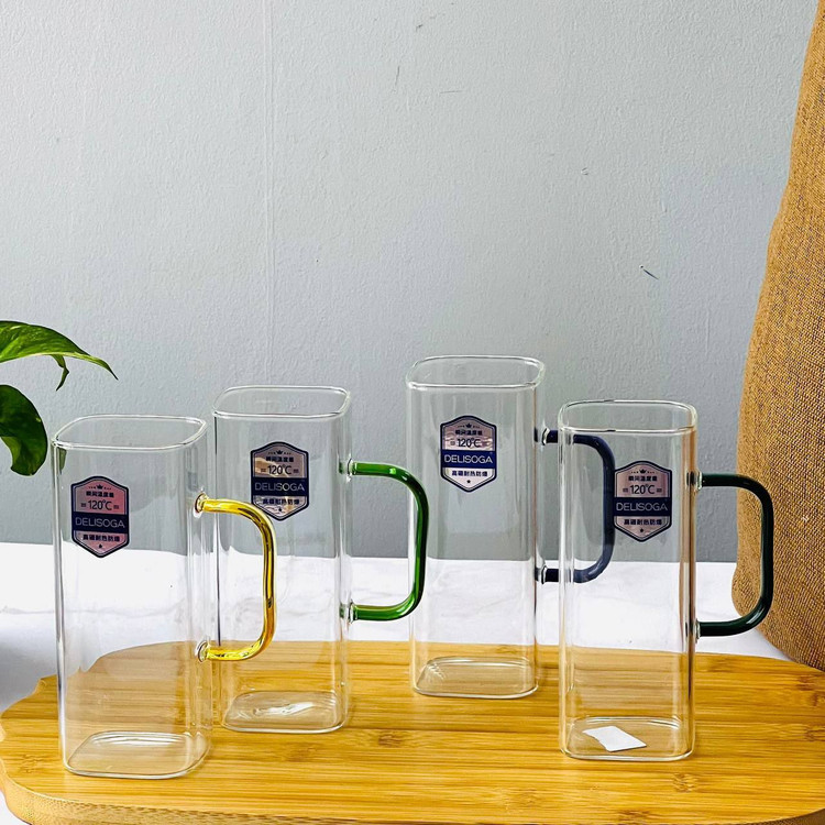 خرید لیوان یا ماگ مربع دسته رنگی برند دلی گلس deli glass