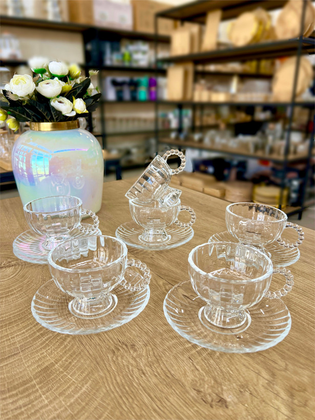 خرید ست فنجان نعلبکی دسته مرواریدی royal glass