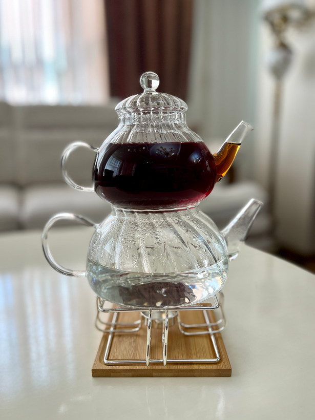 ست قوری و کتری شیاردار پیرکس